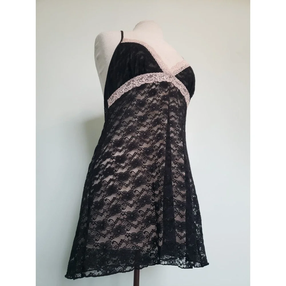 Cosmopolitan Women L Slip Dress Lingerie Pink Sheer Lace Mesh Y2K Racerback Sexy